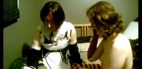  Femboy Maid Fools Around with FWB for Camera